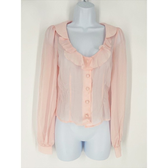 Sugar Thrillz Dolls Kill Pink Sheer Long Sleeve Button Down Shirt Too‎ Blouse XS - Picture 1 of 7